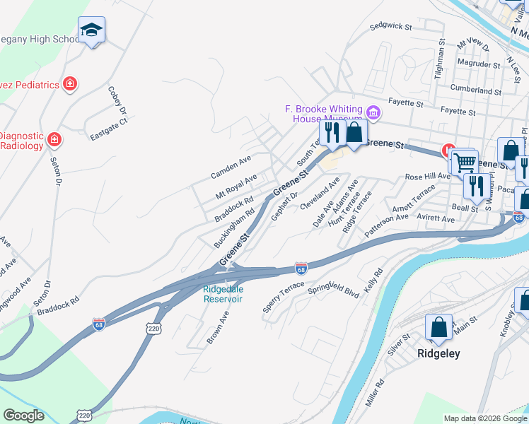 map of restaurants, bars, coffee shops, grocery stores, and more near 821 Gephart Drive in Cumberland