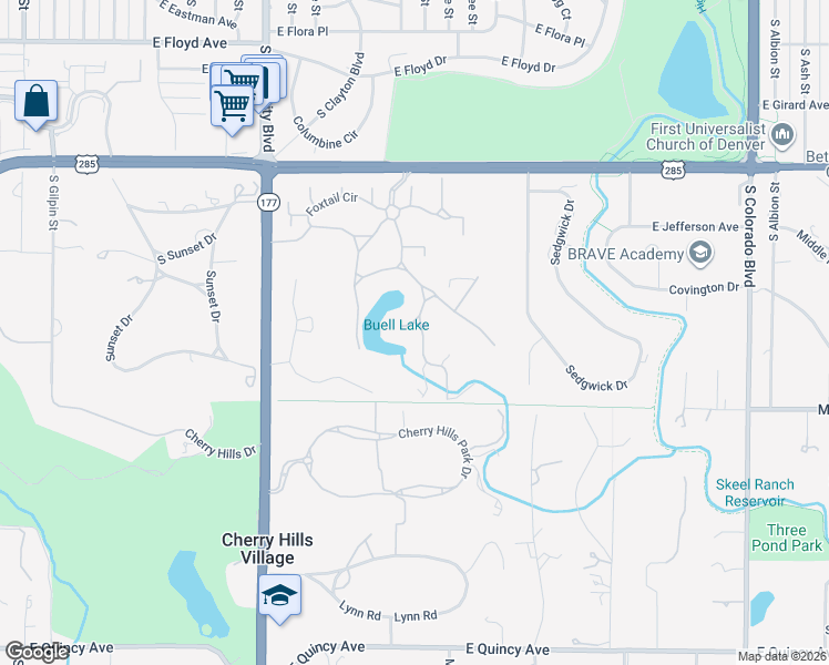 map of restaurants, bars, coffee shops, grocery stores, and more near 13 Sandy Lake Road in Englewood