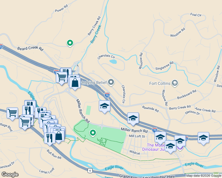 map of restaurants, bars, coffee shops, grocery stores, and more near 238 Hackamore Road in Edwards