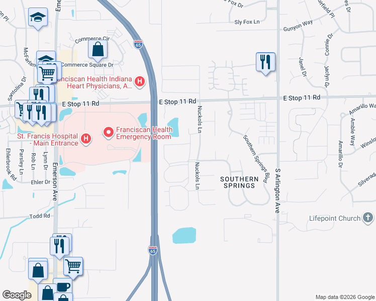 map of restaurants, bars, coffee shops, grocery stores, and more near 8220 Boggs Creek Drive in Indianapolis
