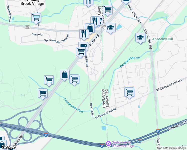 map of restaurants, bars, coffee shops, grocery stores, and more near 3407 Stone Gate Boulevard in Elkton