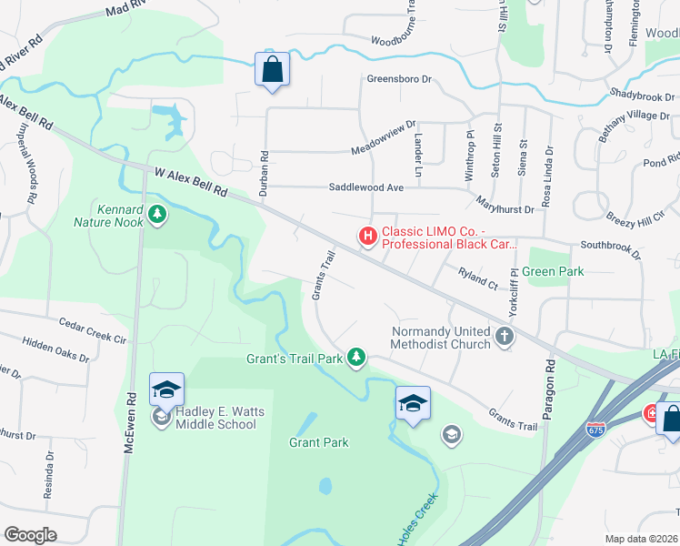 map of restaurants, bars, coffee shops, grocery stores, and more near 831 Grants View Court in Dayton