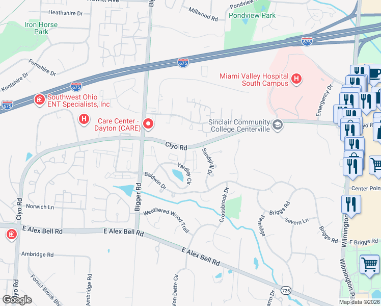 map of restaurants, bars, coffee shops, grocery stores, and more near 6611 Brigham Square in Centerville