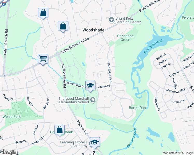 map of restaurants, bars, coffee shops, grocery stores, and more near 219 North Barrett Lane in Newark