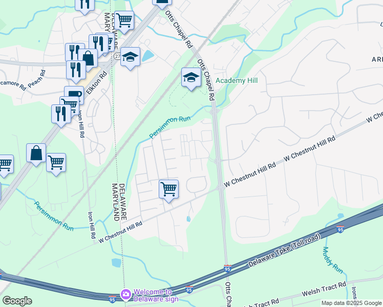 map of restaurants, bars, coffee shops, grocery stores, and more near 39 Wenark Drive in Newark