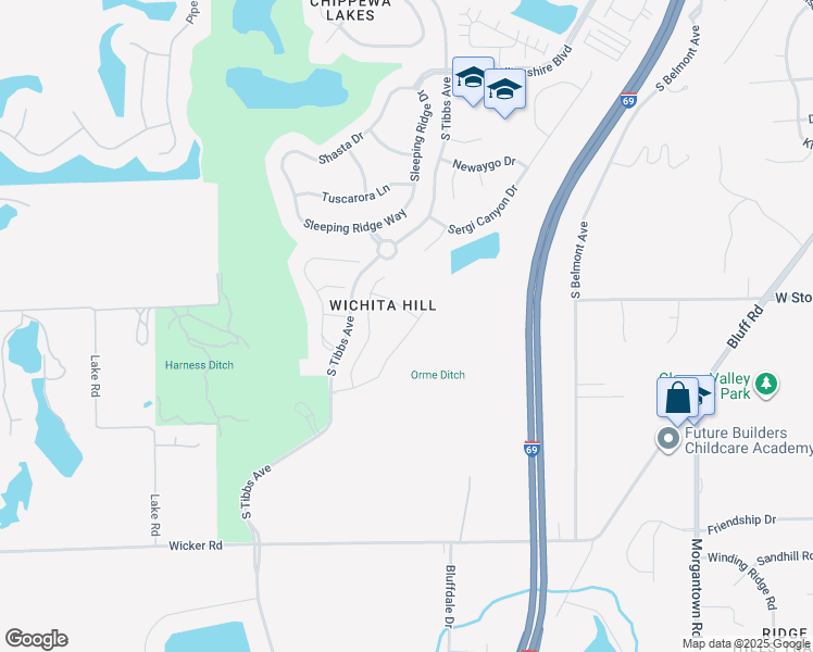 map of restaurants, bars, coffee shops, grocery stores, and more near 8046 Wichita Hill Drive in Indianapolis