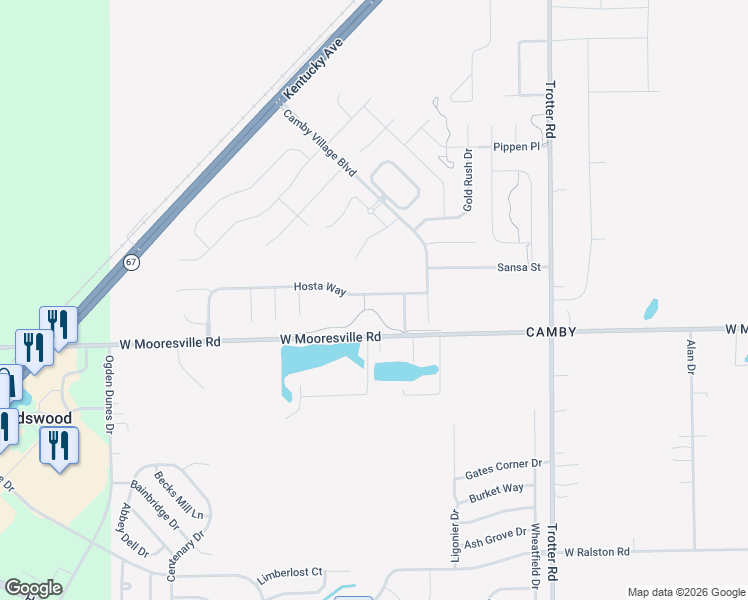 map of restaurants, bars, coffee shops, grocery stores, and more near 8703 Hosta Way in Indianapolis