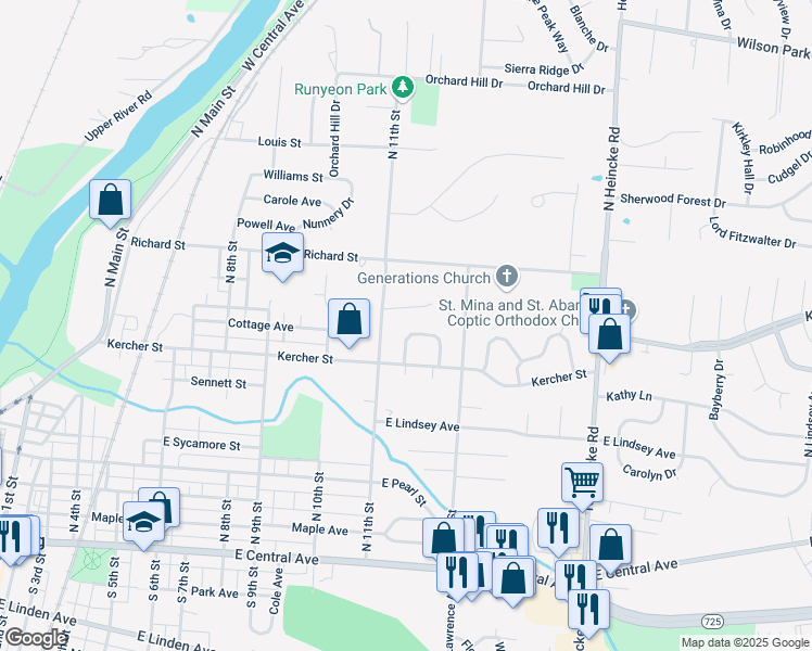 map of restaurants, bars, coffee shops, grocery stores, and more near 720 Loop Street in Miamisburg
