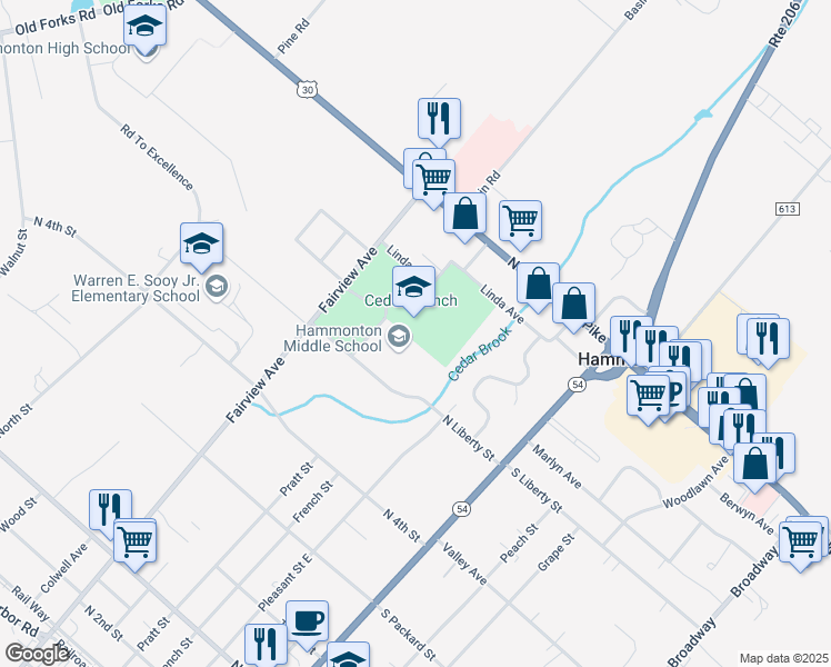 map of restaurants, bars, coffee shops, grocery stores, and more near 75 North Liberty Street in Hammonton