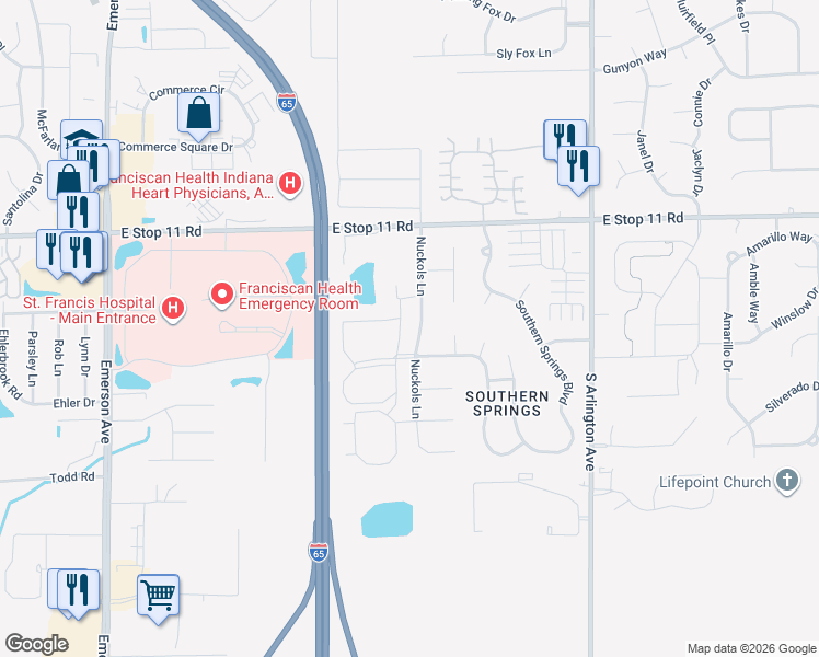 map of restaurants, bars, coffee shops, grocery stores, and more near 8220 Boggs Creek Drive in Indianapolis