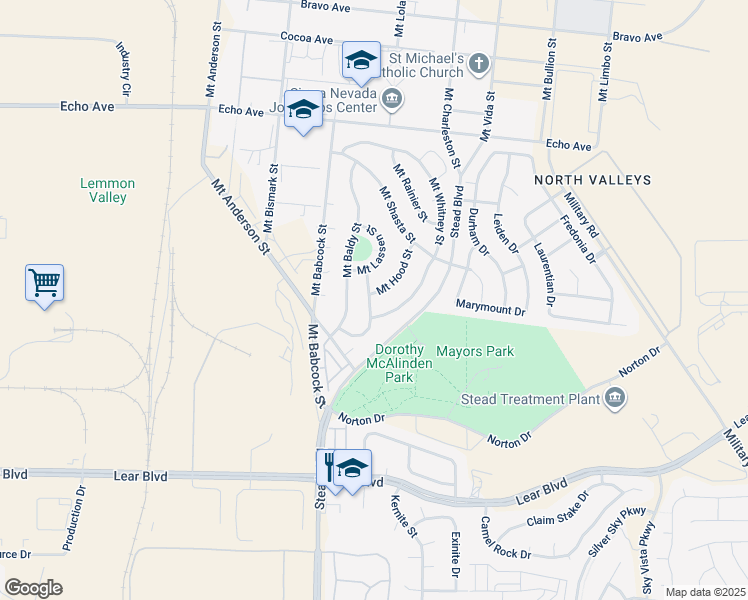 map of restaurants, bars, coffee shops, grocery stores, and more near 13192 Mount Baldy Street in Reno