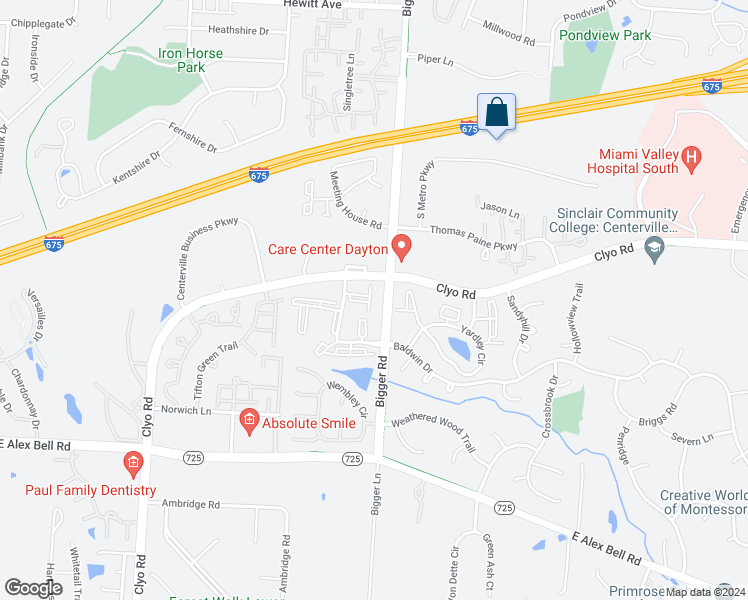 map of restaurants, bars, coffee shops, grocery stores, and more near 6640 Green Branch Drive in Dayton