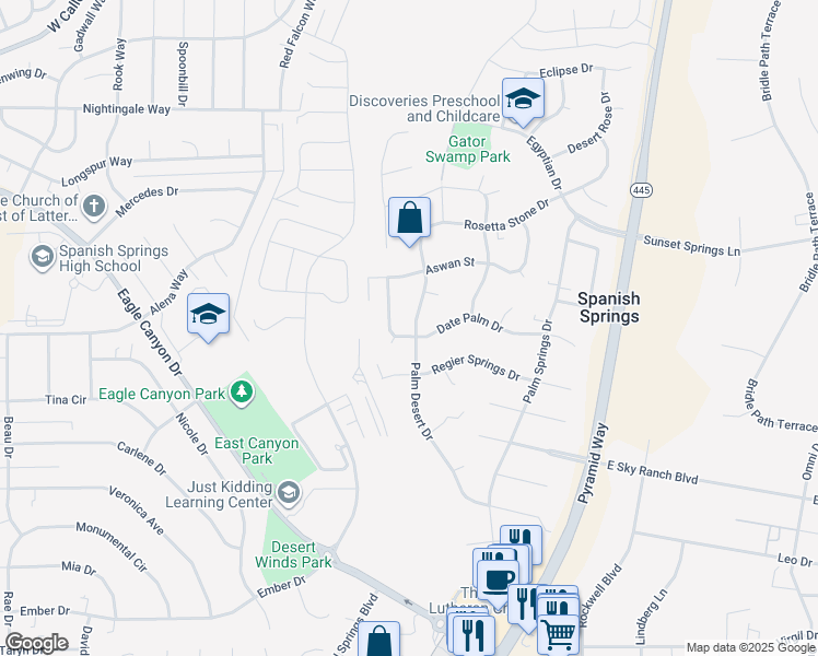map of restaurants, bars, coffee shops, grocery stores, and more near 290 Date Palm Drive in Sparks