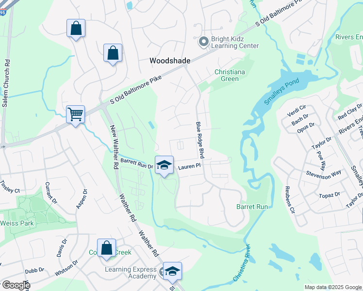 map of restaurants, bars, coffee shops, grocery stores, and more near 219 North Barrett Lane in Newark