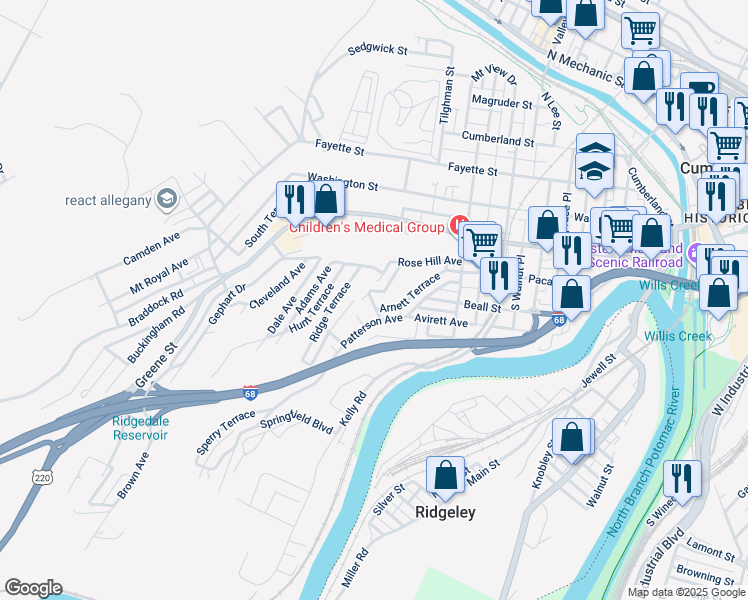 map of restaurants, bars, coffee shops, grocery stores, and more near 571 Patterson Avenue in Cumberland