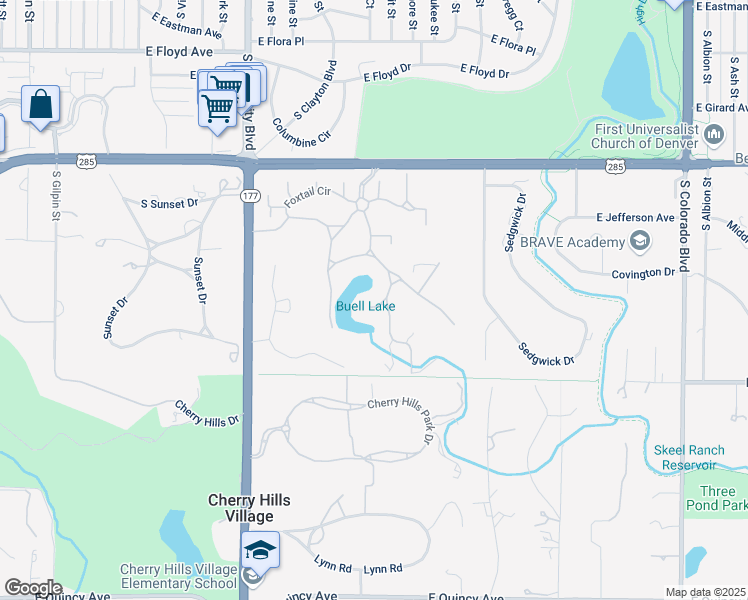 map of restaurants, bars, coffee shops, grocery stores, and more near 5 Sandy Lake Road in Englewood