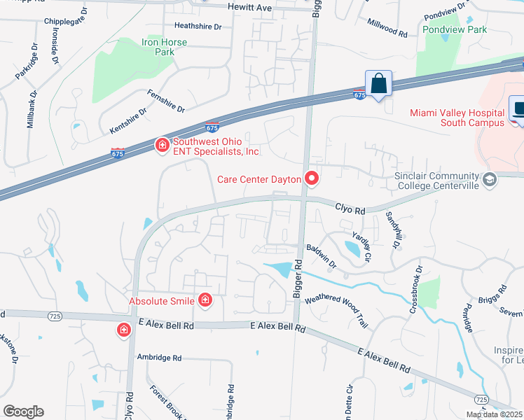 map of restaurants, bars, coffee shops, grocery stores, and more near 1431 Hollow Run in Dayton