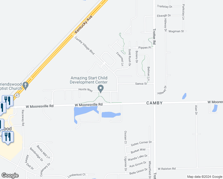 map of restaurants, bars, coffee shops, grocery stores, and more near 8620 Hosta Way in Indianapolis