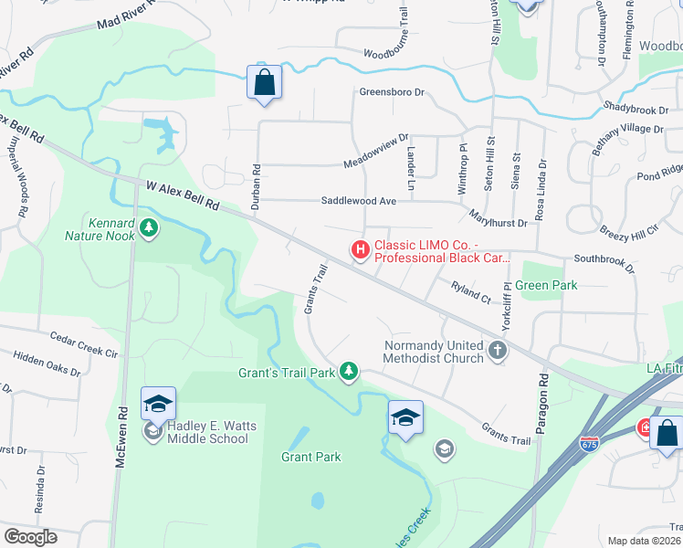 map of restaurants, bars, coffee shops, grocery stores, and more near 831 Grants View Court in Dayton