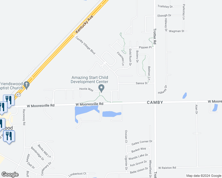 map of restaurants, bars, coffee shops, grocery stores, and more near 8624 Hosta Way in Indianapolis