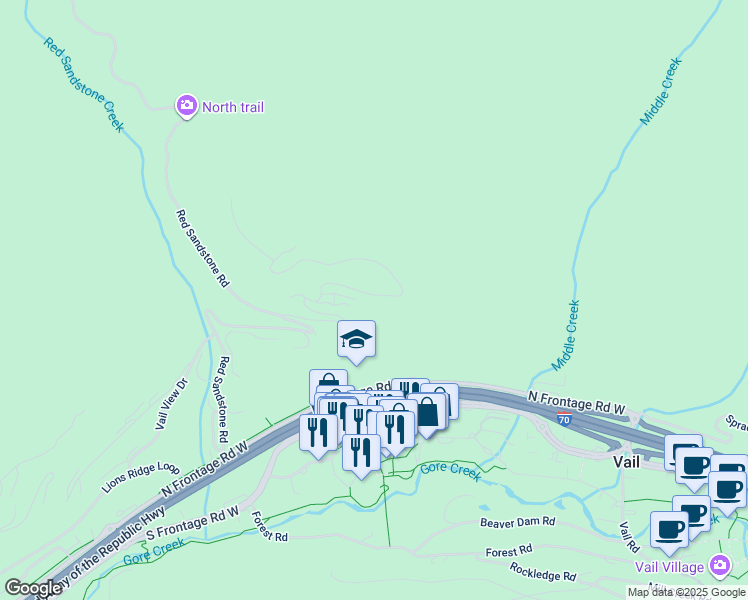 map of restaurants, bars, coffee shops, grocery stores, and more near 772 Potato Patch Drive in Vail
