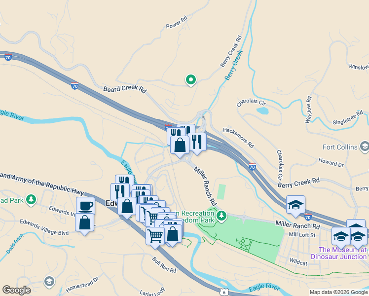 map of restaurants, bars, coffee shops, grocery stores, and more near 429 Edwards Access Road in Edwards