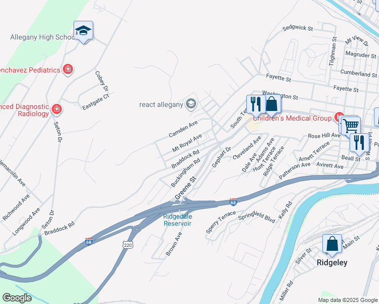 map of restaurants, bars, coffee shops, grocery stores, and more near 806 Buckingham Road in Cumberland