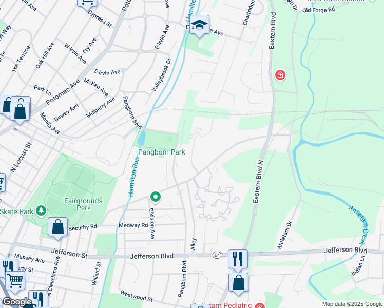 map of restaurants, bars, coffee shops, grocery stores, and more near Lynnehaven Drive in Hagerstown
