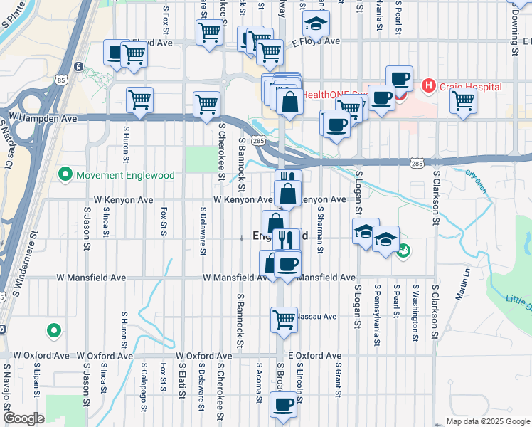 map of restaurants, bars, coffee shops, grocery stores, and more near 3701 West Kenyon Avenue in Englewood