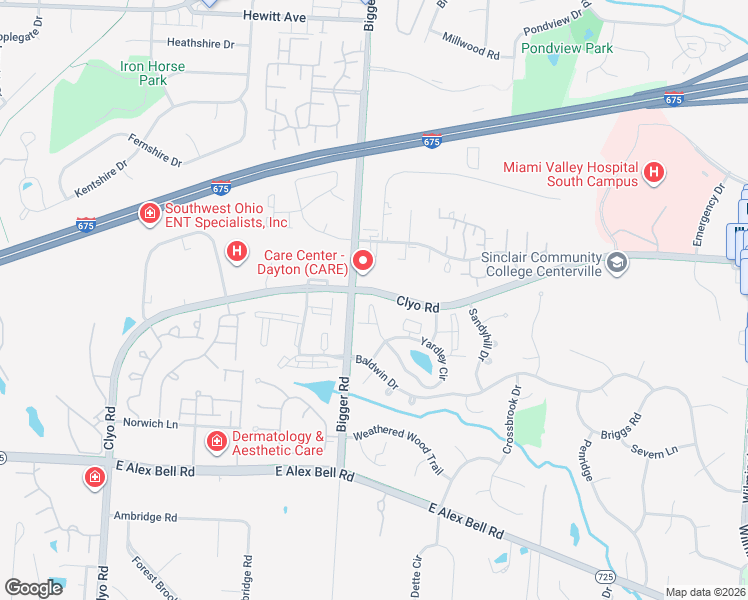 map of restaurants, bars, coffee shops, grocery stores, and more near 6421 Clyo Road in Centerville
