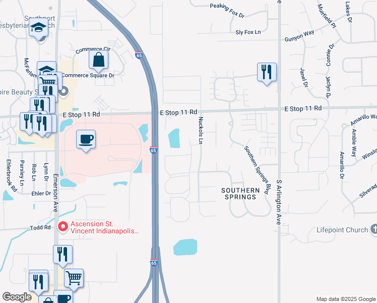 map of restaurants, bars, coffee shops, grocery stores, and more near 5546 Ashview Drive in Indianapolis