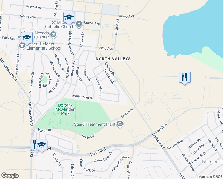 map of restaurants, bars, coffee shops, grocery stores, and more near 14390 Fredonia Drive in Reno