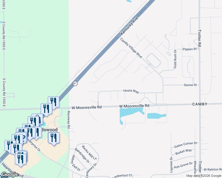map of restaurants, bars, coffee shops, grocery stores, and more near 8942 Hosta Way in Indianapolis