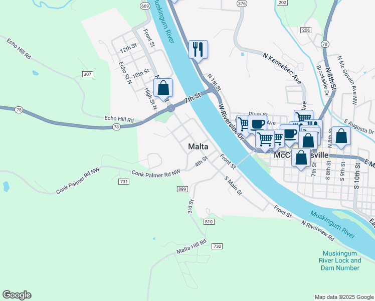 map of restaurants, bars, coffee shops, grocery stores, and more near in Malta