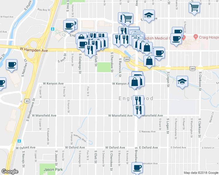 map of restaurants, bars, coffee shops, grocery stores, and more near 369 West Kenyon Avenue in Englewood
