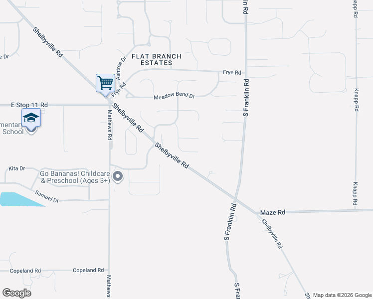 map of restaurants, bars, coffee shops, grocery stores, and more near 8119 Grassy Meadow Court in Indianapolis