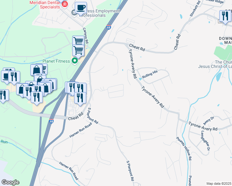 map of restaurants, bars, coffee shops, grocery stores, and more near 398 Anini Drive in Morgantown