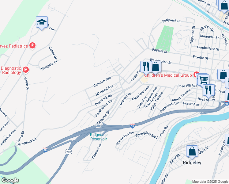 map of restaurants, bars, coffee shops, grocery stores, and more near 827 Mount Royal Avenue in Cumberland