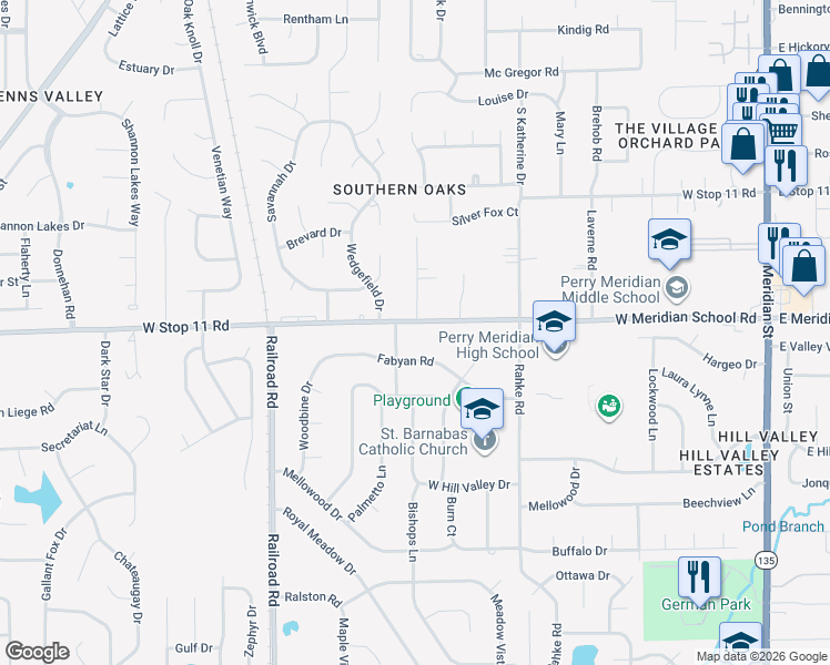map of restaurants, bars, coffee shops, grocery stores, and more near 711 West Stop 11 Road in Indianapolis