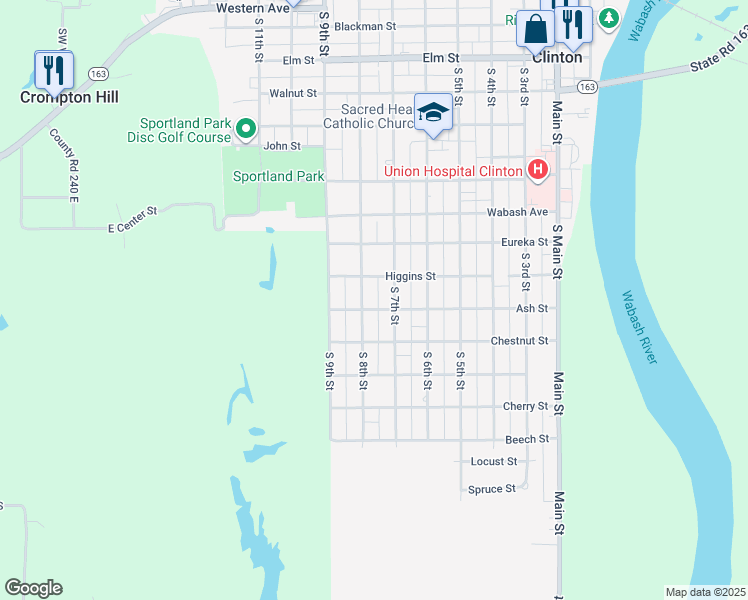 map of restaurants, bars, coffee shops, grocery stores, and more near 1124 South 8th Street in Clinton