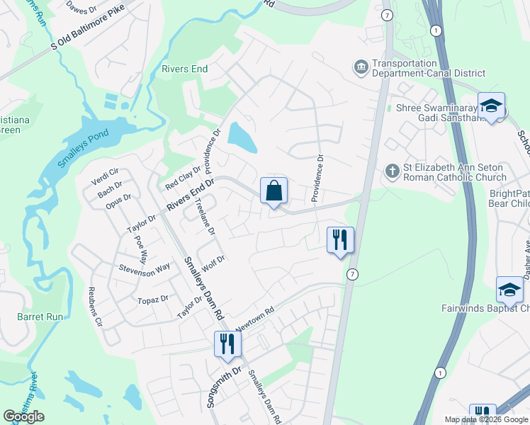 map of restaurants, bars, coffee shops, grocery stores, and more near 118 Belltown Terrace in Bear