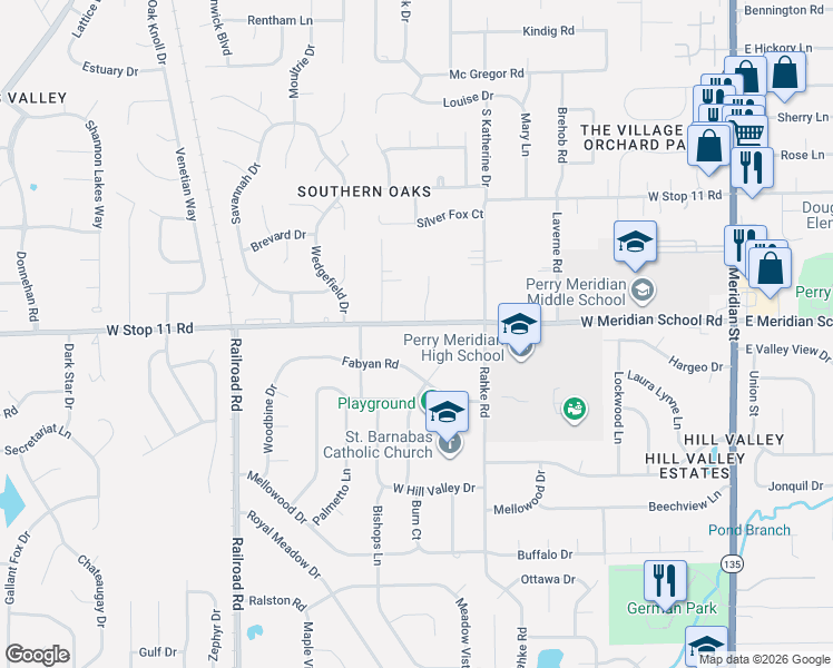 map of restaurants, bars, coffee shops, grocery stores, and more near 608 West Stop 11 Road in Indianapolis