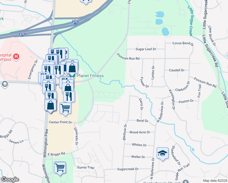 map of restaurants, bars, coffee shops, grocery stores, and more near 1641 Bledsoe Drive in Bellbrook