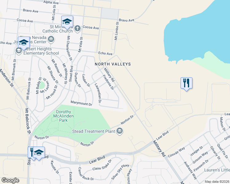 map of restaurants, bars, coffee shops, grocery stores, and more near 14390 Fredonia Drive in Reno