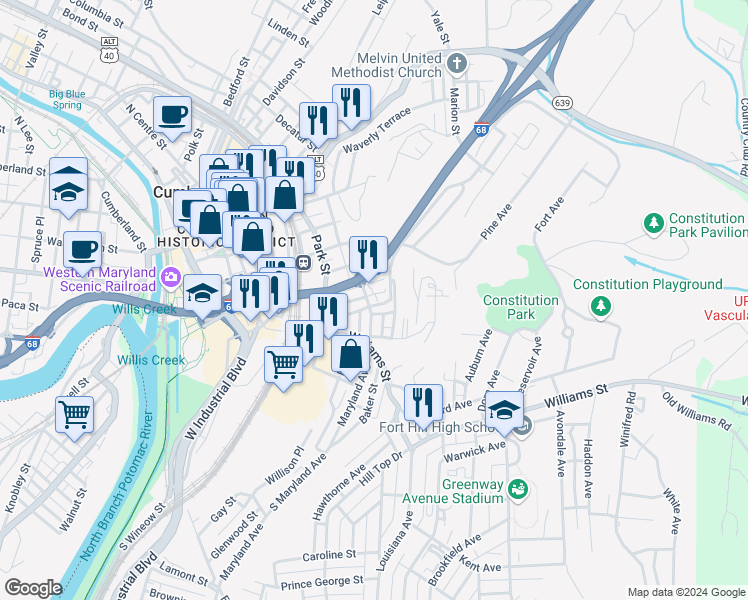map of restaurants, bars, coffee shops, grocery stores, and more near 310 Cecelia Street in Cumberland