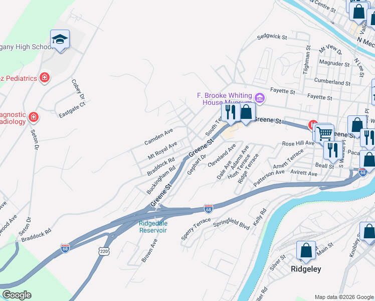 map of restaurants, bars, coffee shops, grocery stores, and more near 819 Fayette Street in Cumberland