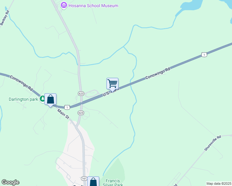 map of restaurants, bars, coffee shops, grocery stores, and more near 4727 Conowingo Road in Darlington