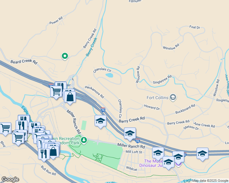 map of restaurants, bars, coffee shops, grocery stores, and more near 170 Charolais Circle in Edwards