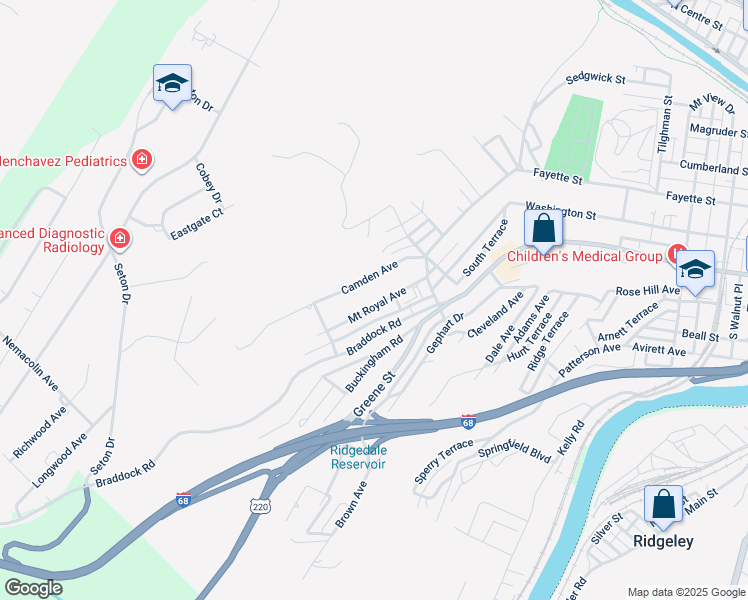 map of restaurants, bars, coffee shops, grocery stores, and more near 837 Mount Royal Avenue in Cumberland
