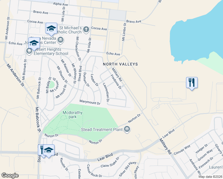 map of restaurants, bars, coffee shops, grocery stores, and more near 14411 Fredonia Drive in Reno